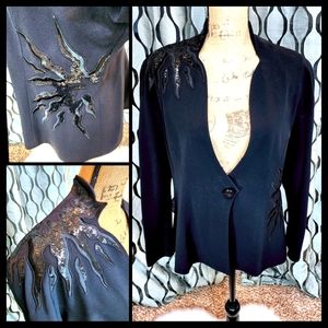 Sequin Sunburst Fitted Blazer in Black